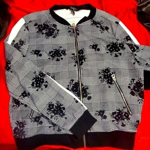 Black and white flowered bomber